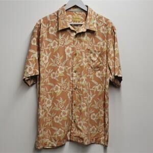 Tommy Bahama Silk Shirt Men's Size Medium Hawaiian Floral Short Sleeve